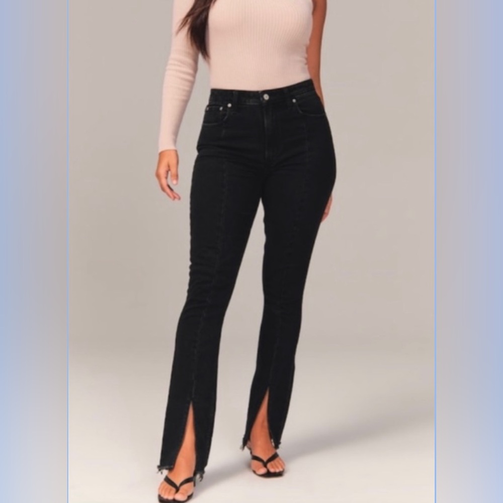 Abercrombie Curve Love high rise front slit jeans in black